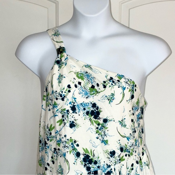 Free People All Mine White Blue Floral Print One Shoulder Mini Dress Large - Picture 4 of 10